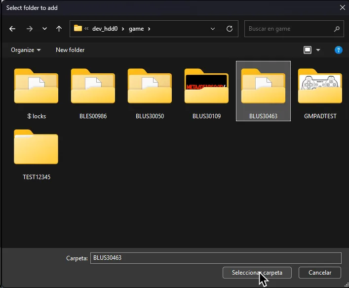 Un explorador de Windows. Esta elegida una carpeta de Rock Band 3 que se llama 'BLUS30463'.