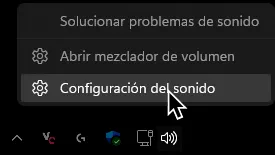 Un menu despegable del altavoz con el cursor sobre 'Configuración de sonido'.
