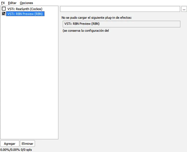 REAPER mostrando un error con RBN Preview.