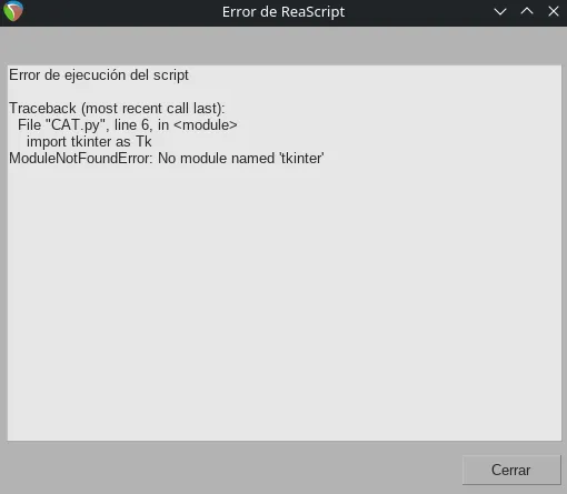 REAPER mostrando un error con ReaScript.