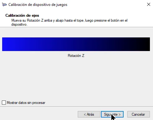 La calibración de X-plorer en la pagina de 'Calibración de ejes' de la eje Z con el cursor en 'Siguiente'.