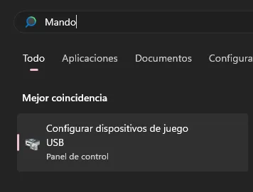 Windows mostrando los resultados de 'Mando'.