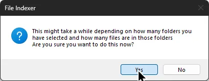 A warning that tells the user that the process of scan may take a while.