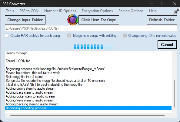 Nautilus's PS3 Converter. It is in the process of fixing a looping file.