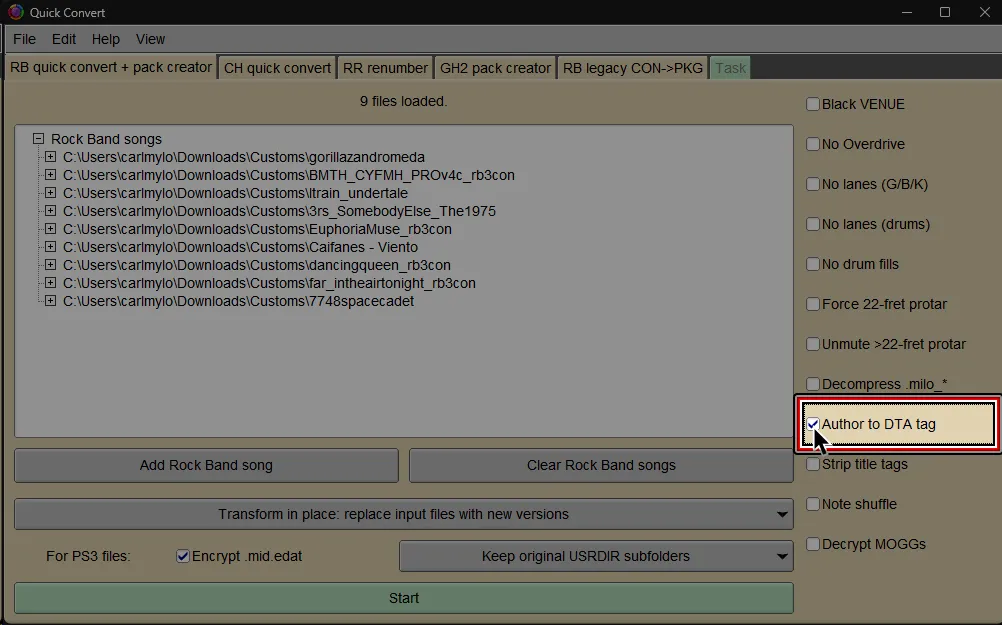 Onyx's Quick Convert screen. 'Author to DTA' is highlighted and has a cursor over it.