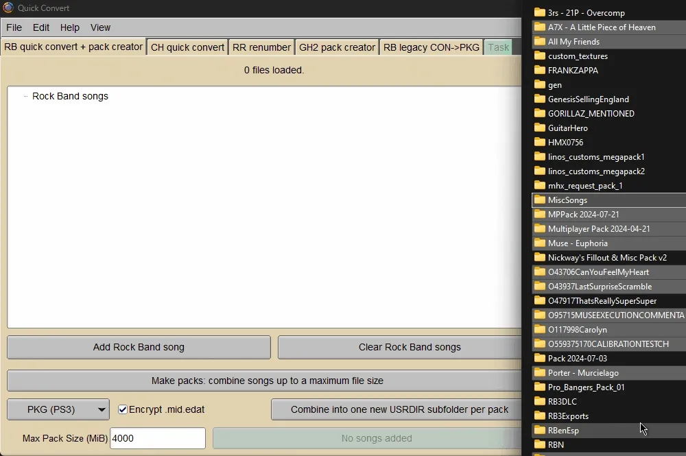 Folders of customs being dragged and dropped into the 'RB quick convert + pack creator' tab of Onyx.