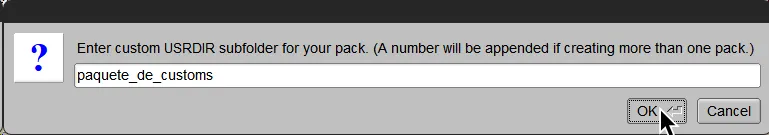 Onyx con su pantalla de nombrar el paquete. El paquete fue nombrado 'paquete_de_customs'.