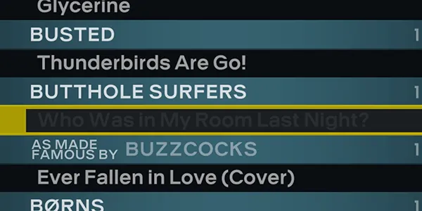 Rock Band 3's song library showing a greyed out song.