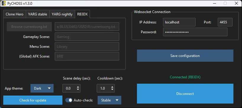 PyCHOSS connected to OBS.