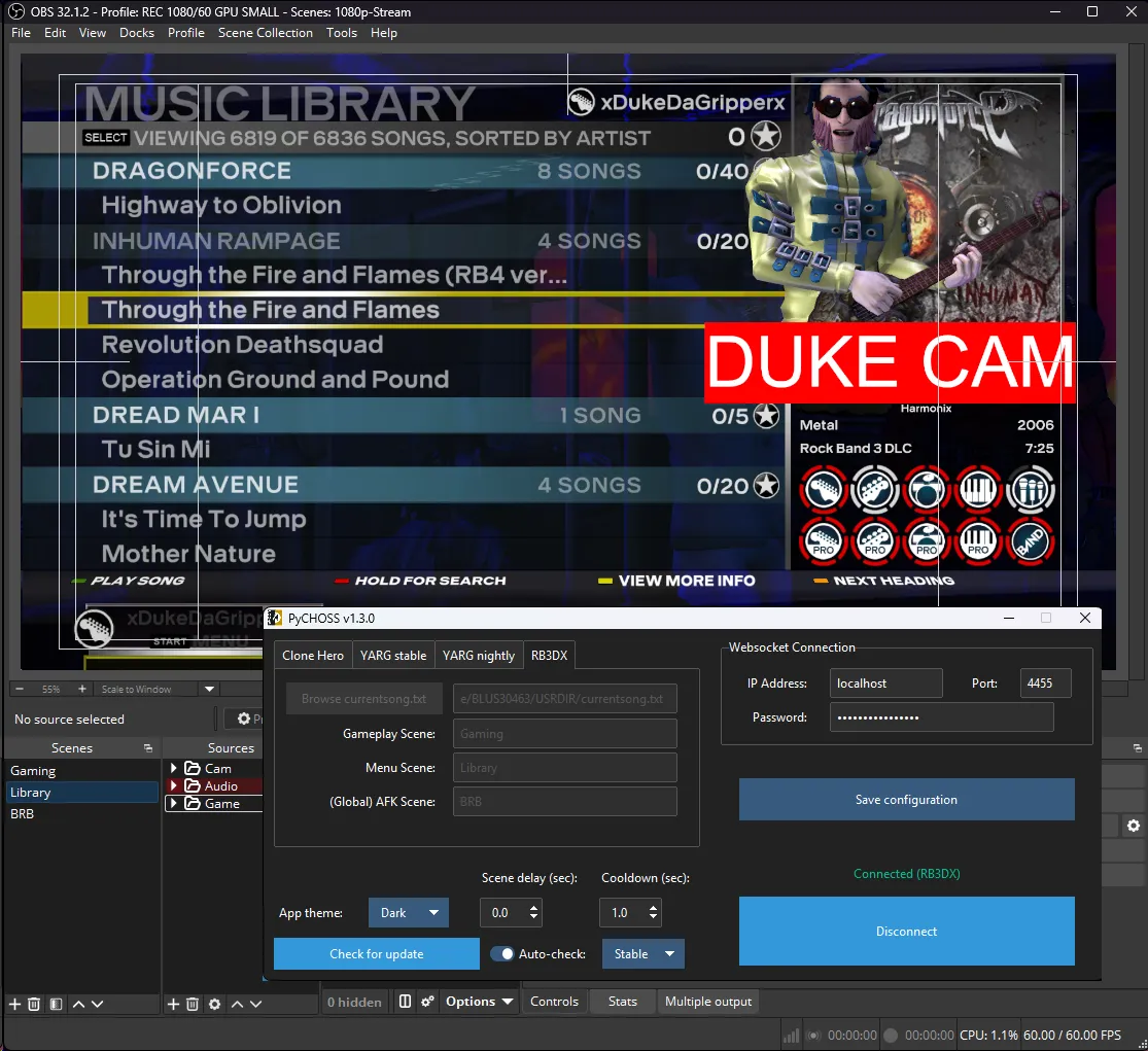 PyCHOSS connected to OBS.