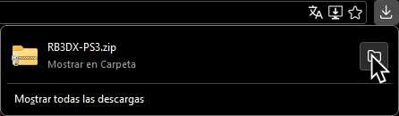 La carpeta .zip de Rock Band 3 Deluxe en la bandeja de descarga de Edge.