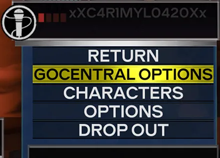 Rock Band 3 with 'GoCentral Options' selected.