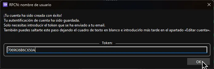 RPCS3 anunciando que la cuenta fue creada.