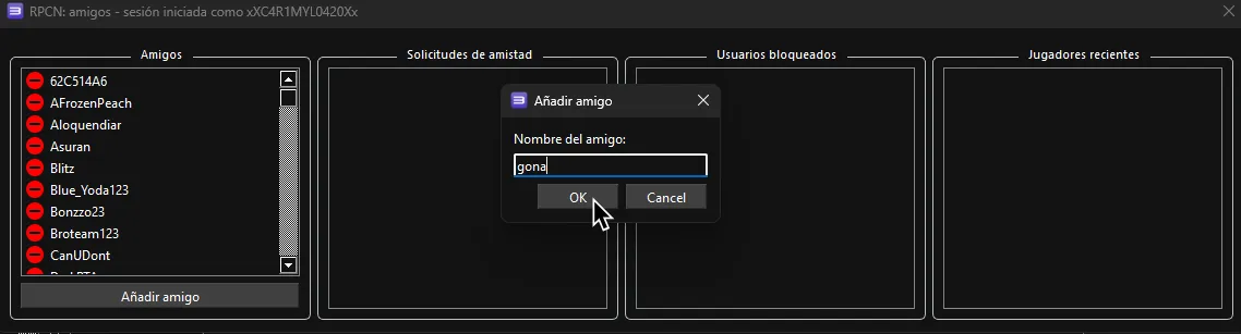 Una pantalla de aviso que dice que se agrego un amigo. El cursor esta sobre 'OK'.