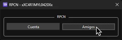 La configuración de RPCN con 'Amigos' resaltada.