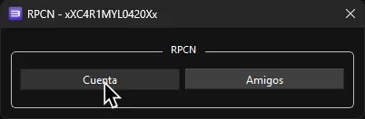 La configuración de RPCN con 'Cuenta' resaltada.