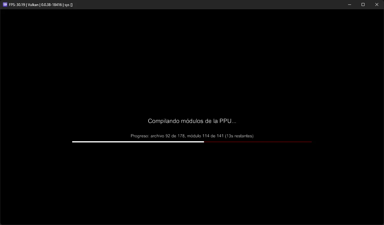 RPCS3 compilando módulos PPU con una barra de progreso en 1/4 de finalización.