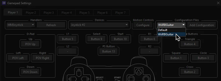 RPCS3's Gamepad Settings, showing the cursor over a profile.