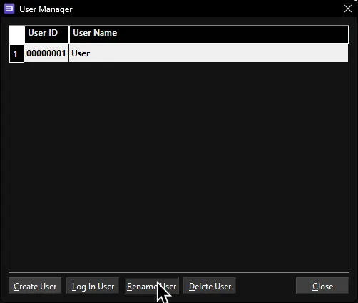 RPCS3's 'User Manager', showing the default username.