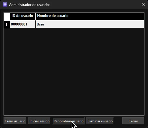 'Administrador de usuarios' de RPCS3, mostrando usuario predeterminado.