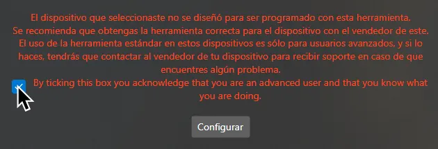 Santroller advirtiendo que el adaptador no esta diseñado para usarse con Santroller.