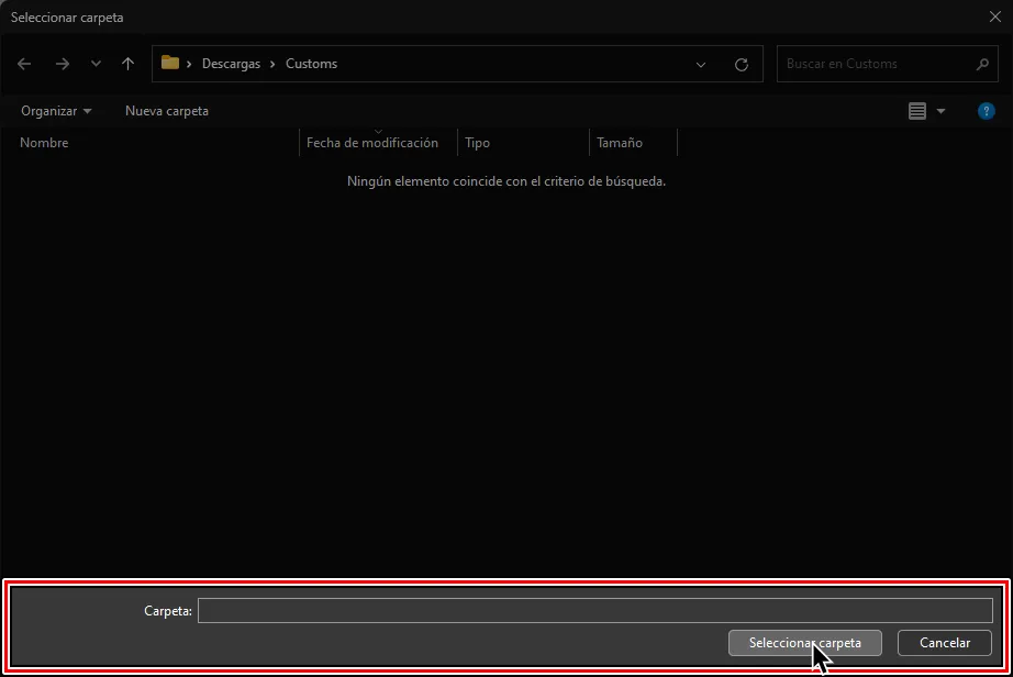 Un explorador de archivos. La carpeta de 'dev_hdd0' esta elegida y el cursor esta sobre 'Seleccionar carpeta'.