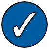 A blue circle with a check-mark.