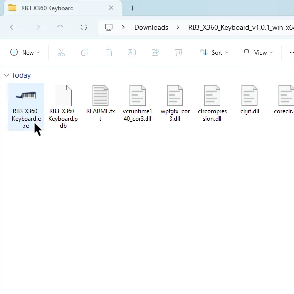 RB3_X360_Keyboard.exe in its folder with a cursor hovering it.