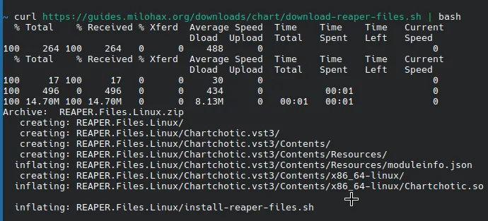 A terminal downloading the REAPER charting files via curl.
