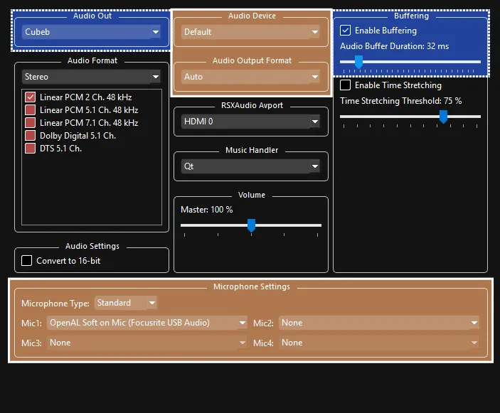 Rock Band 3's Audio custom settings.