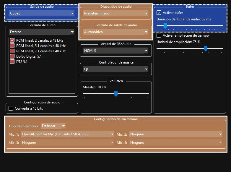 La configuración personalizada de audio de Rock Band 3.