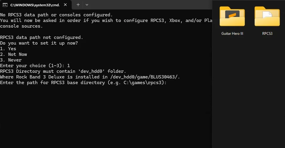 Drag and dropping the RPCS3 data path into the 'py dx_discordrp.py' command line.