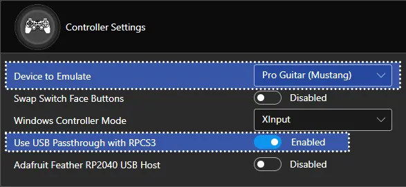 Santroller's Controller Settings. The settings reflect exactly what is above.