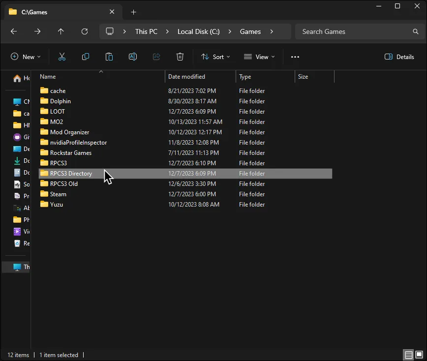 A folder named 'RPCS3 Directory'.