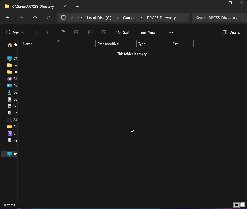 The folders that were cut being pasted into the 'RPCS3 Directory' folder.
