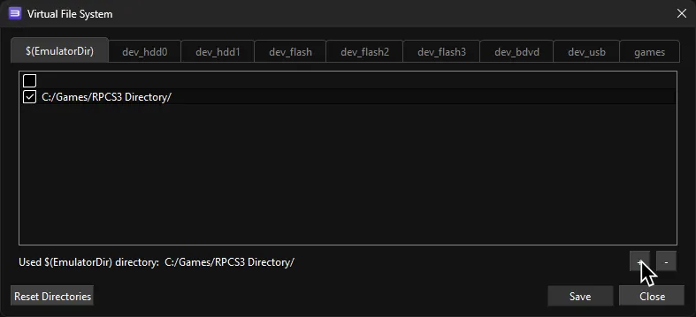 RPCS3's 'Choose a directory' window selecting the created folder.