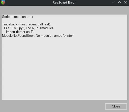 REAPER showing a broken ReaScript.