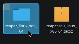 REAPER's extracted download folder with a cursor hovering over it.