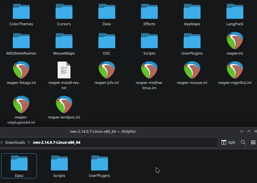 Folders from SWS being dragged into REAPER's resource folder.