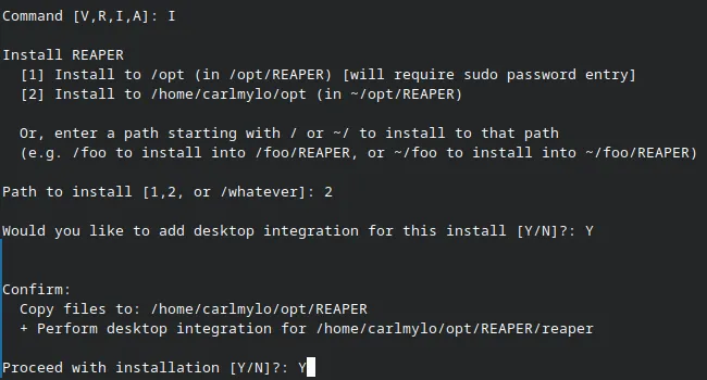 A continuation of the REAPER install script. It asks the user all of the bits brought up above.