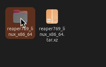REAPER's extracted download folder with a cursor hovering over it.