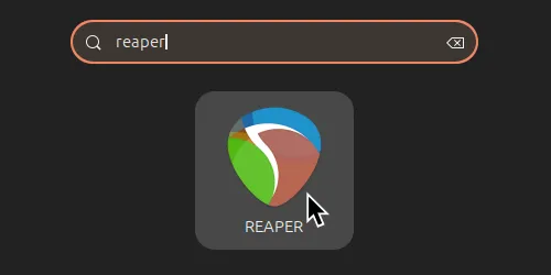 REAPER in the search results, ready to open. The cursor is over the program icon.