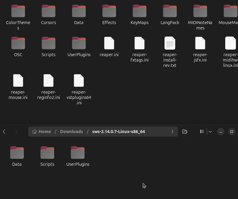 Folders from SWS being dragged into REAPER's resource folder.