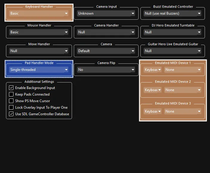 Rock Band 3's I/O custom settings.