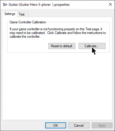 The X-plorer's properties with the cursor over 'Calibrate'.