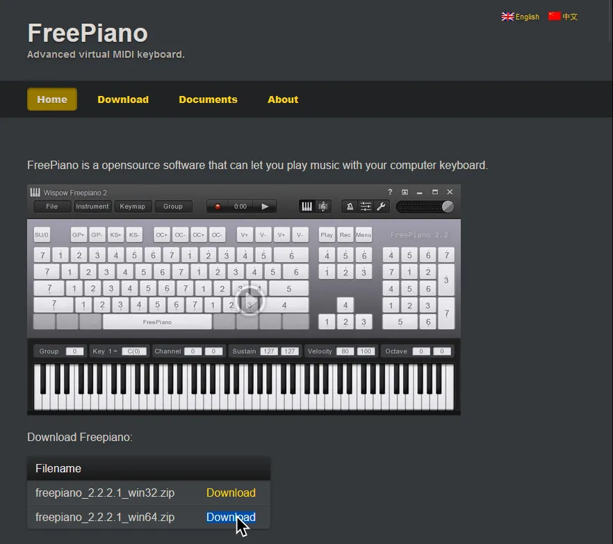 FreePiano's download page'