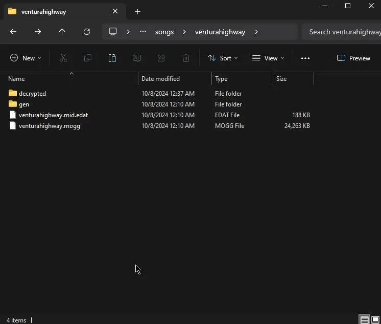 An animation of a .mogg file within the 'decrypted' folder being cut then pasted in the folder before it. It replaces the old .mogg file.