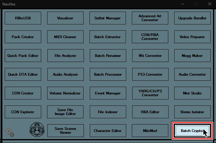 Nautilus' main screen with a cursor hovering over 'Batch Cryptor'.
