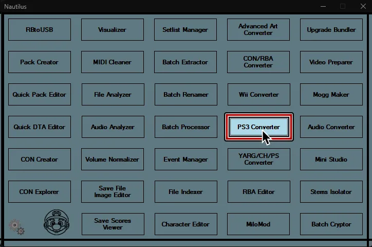 Nautilus' main screen. A cursor hovers over 'PS3 Converter'.
