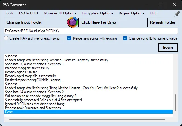 Nautilus's PS3 Converter. A cursor hovers over 'One-Click Batch PS3 Fixer'.